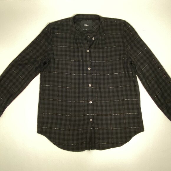 Rails Elosie Plaid Band Collar Button-Up Blouse - Onyx Lurex Size XS - Picture 3 of 8